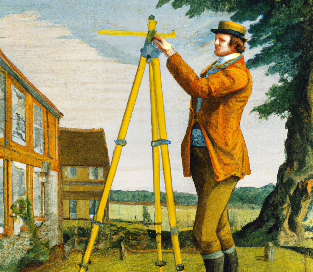 surveyor using a level to measure a building